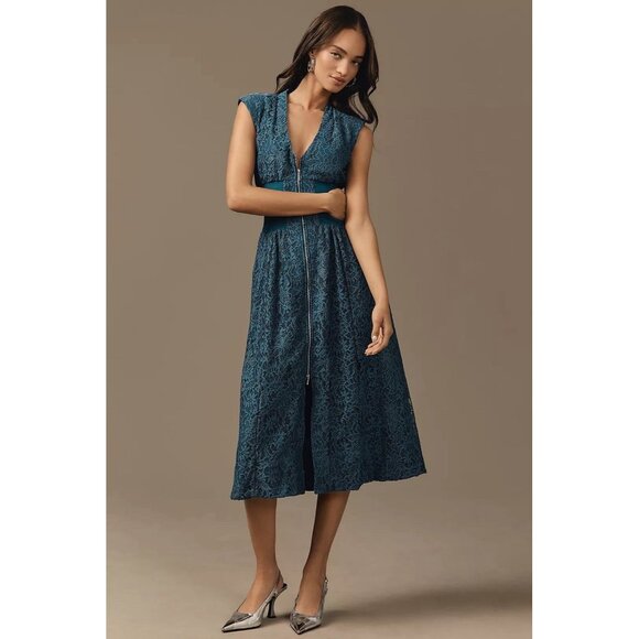 NWT Size S - Anthropologie Maeve Tommie Smocked Front-Zip Lace Shirt Dress - Picture 4 of 16